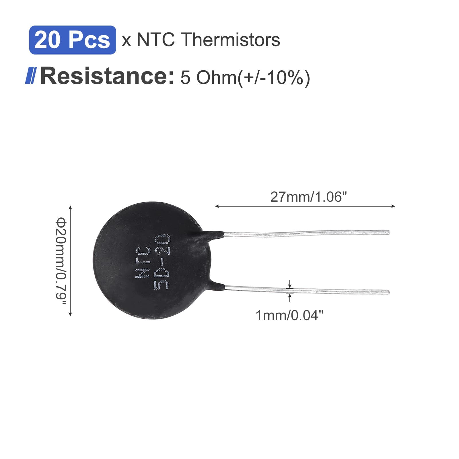 20 Pcs NTC 5D-20 5 Ohm MF72 Negative Temperature Coefficient Thermistor 2