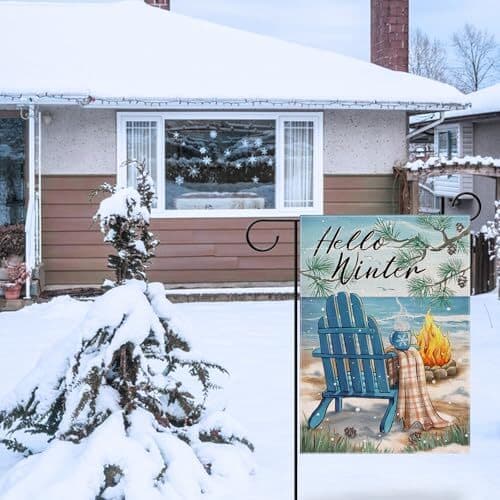 Hello Beach Blue Chair Decorative Garden Flag, Christmas 12" x 18" Winter 6
