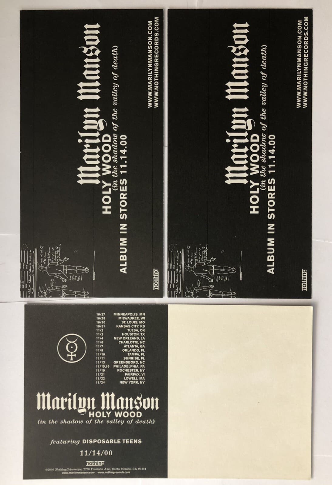 Rare MARILYN MANSON Promo Postcard EMPEROR & Sticker X2 HOLYWOOD Nothing Records 3