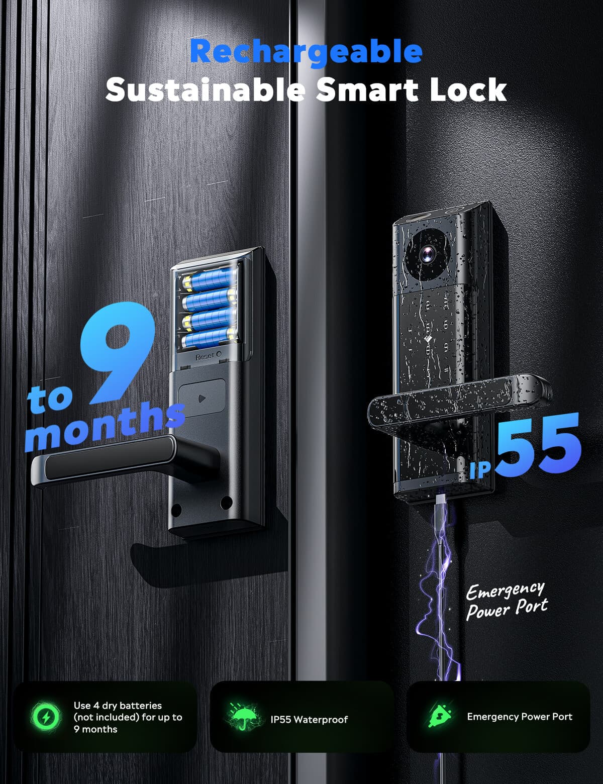 Smart Lock with Camera & Handle Fingerprint Keyless Door Lock WiFi APP Control 6