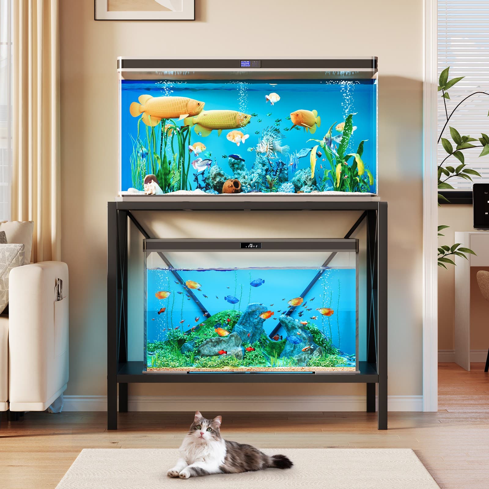 X-Shape 40 Gallon Fish Tank Stand 500lbs Capacity for Metal Aquarium Stand 3