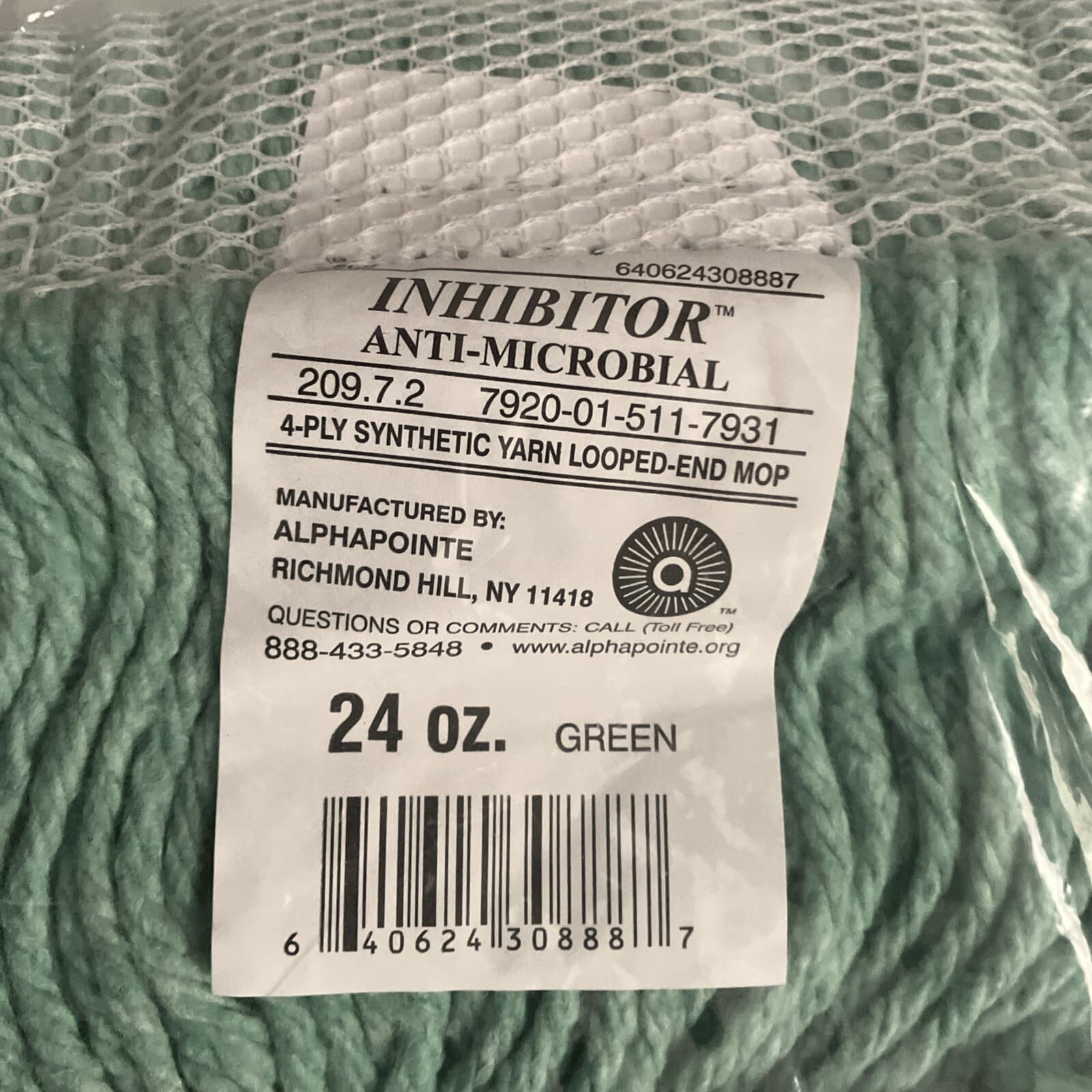 Skilcraft Inhibitor Anti-Microbial Mop Head 4 Ply Synthetic Yarn Looped End Mop 6