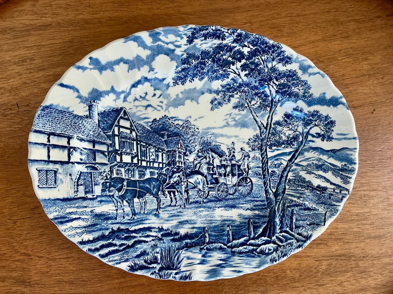 Vintage Myott ROYAL MAIL Serving Platter  ~  Blue & White ~ England 12 3/8” Oval 6