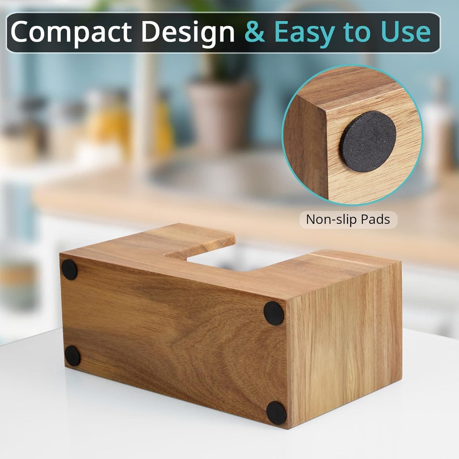 Paper Towel Dispenser Countertop, Acacia Wood Bathroom Paper Towel Holder for Ho 4