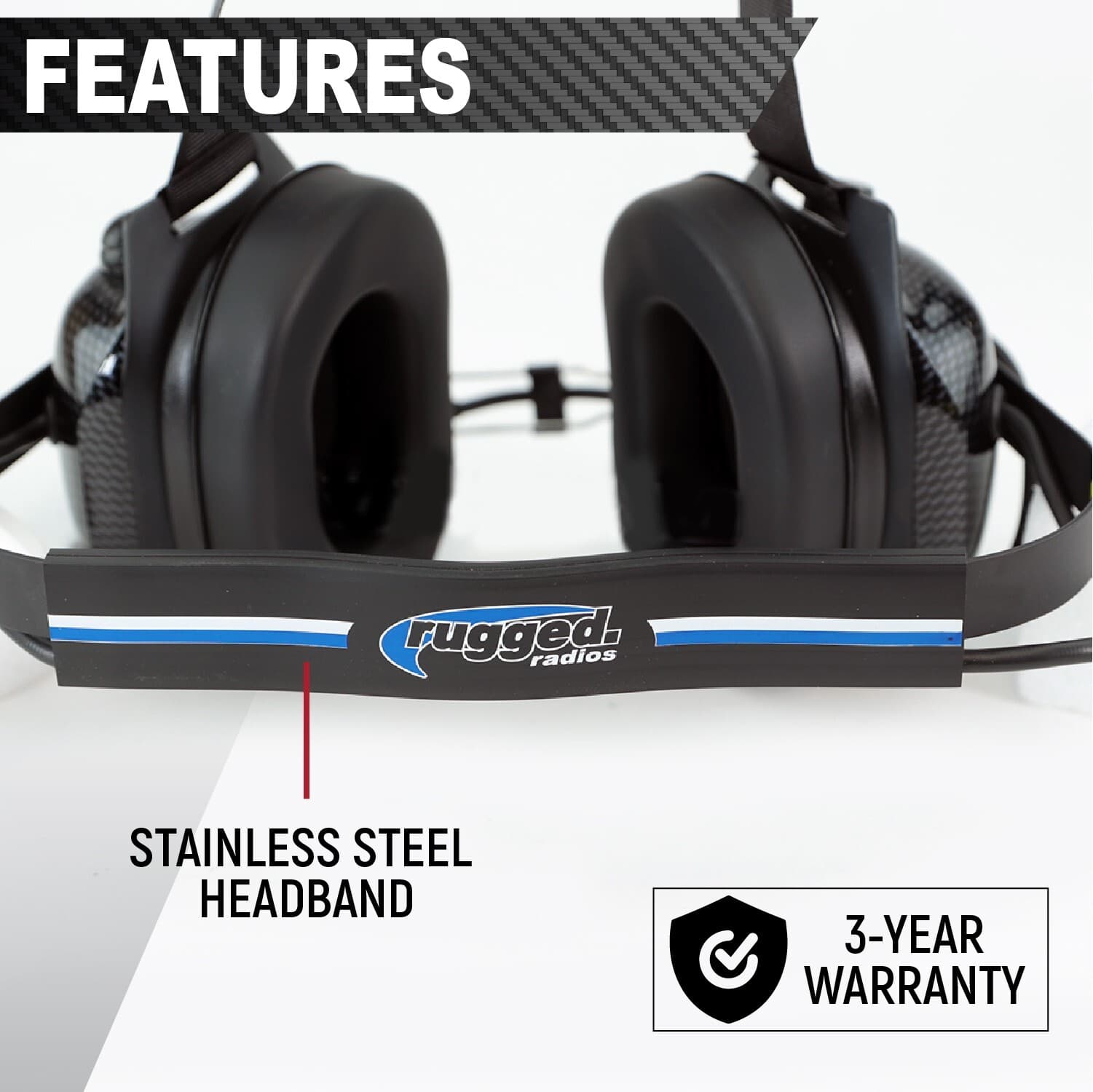 Rugged Radios H41-CF Behind the Head Carbon Fiber NASCAR Racing Two Way Headset 5