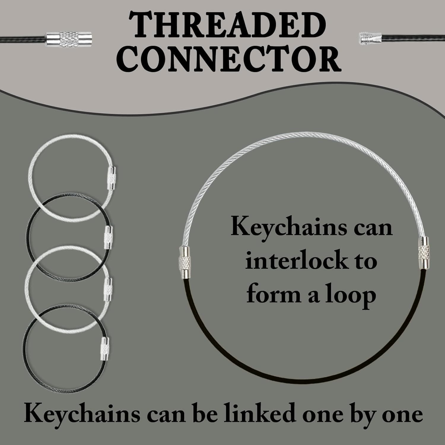 16Pcs Wire Keychain Cable 6 Inch Stainless Steel Large Key Rings 2mm Key Chains 3