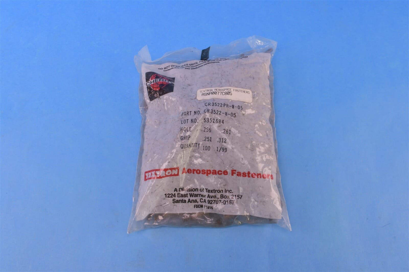 100 Cherry Aerospace Aircraft HD 100 DEG 1/4 DIA .57 Rivet Blind Flush 