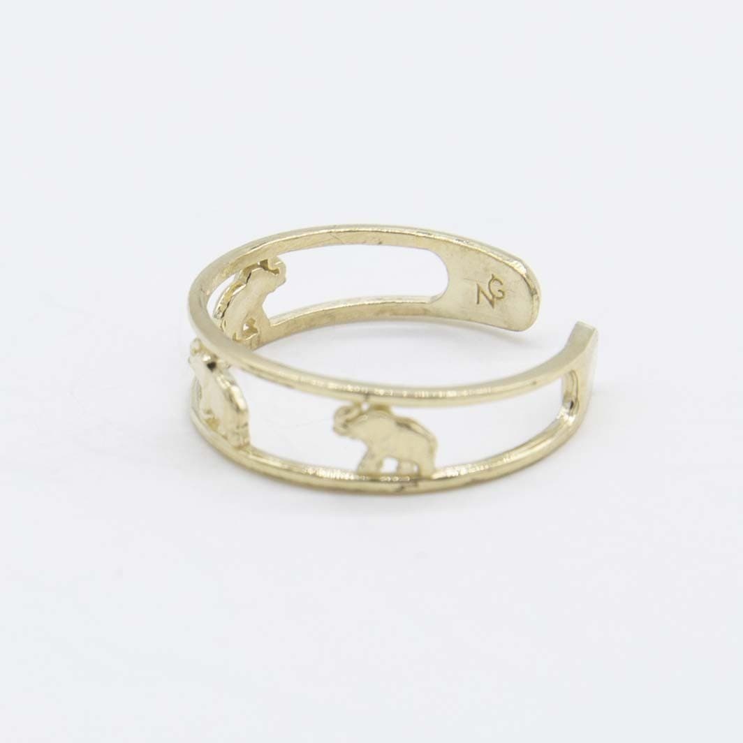 Adjustable Multiple Elephants Design Toe Ring Solid Real 10K Yellow Gold 2