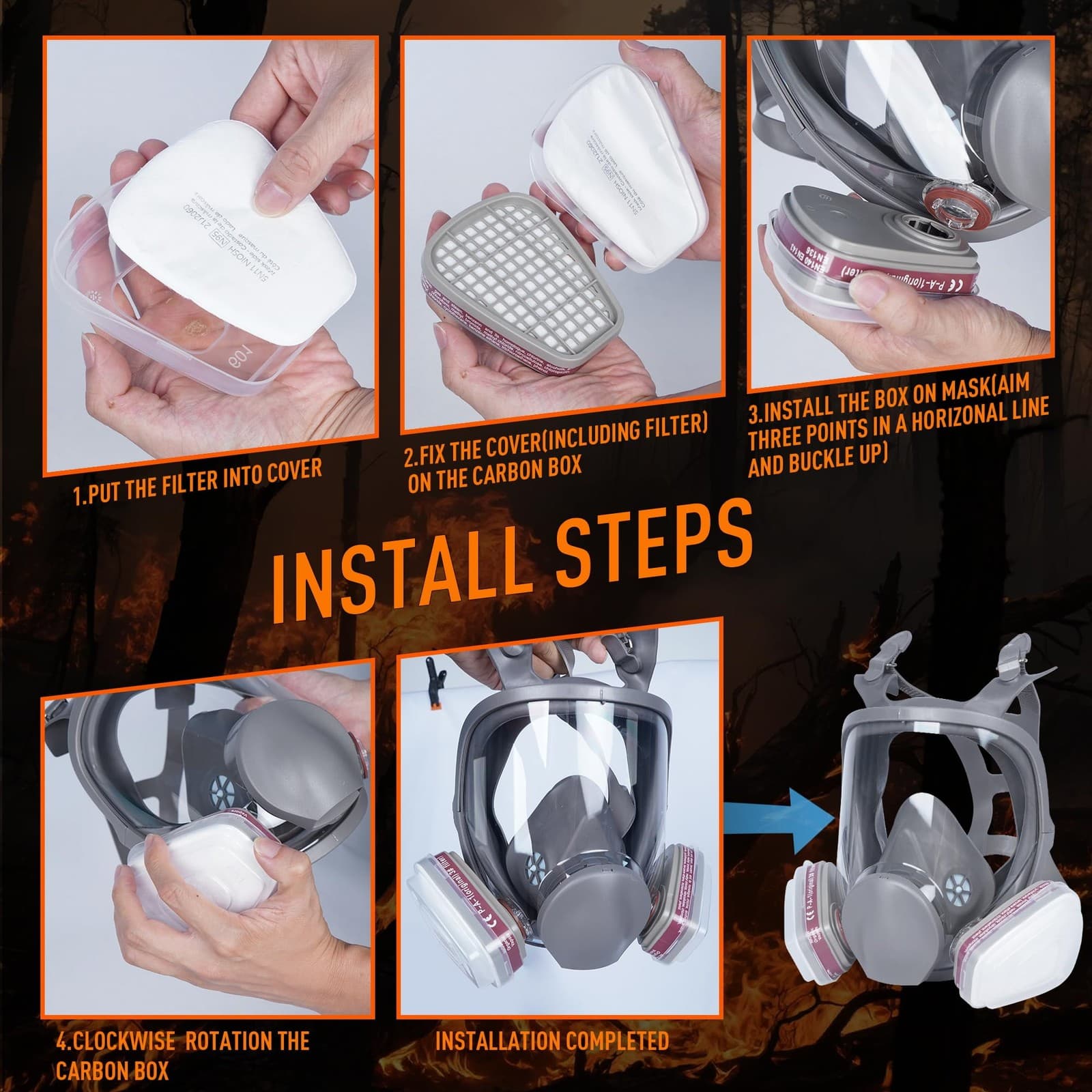 Full Face Reusable Respirator Gas Mask with Filter for Chemical Painting Dust... 5