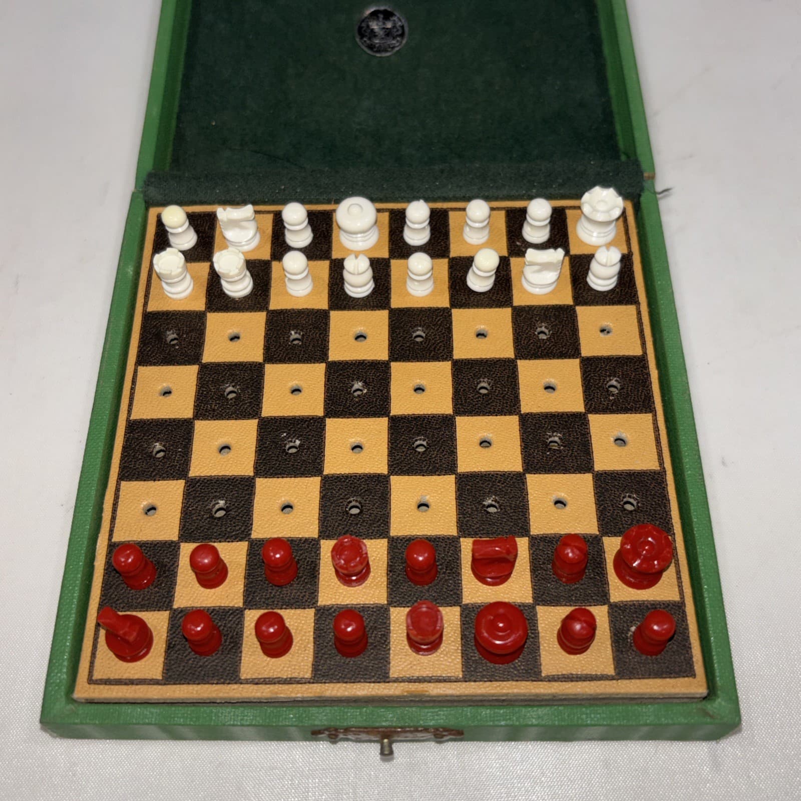 Vintage Mini Travel Chess Set Folding Wood Board Box 4” M.T. Bird Co. Boston 3