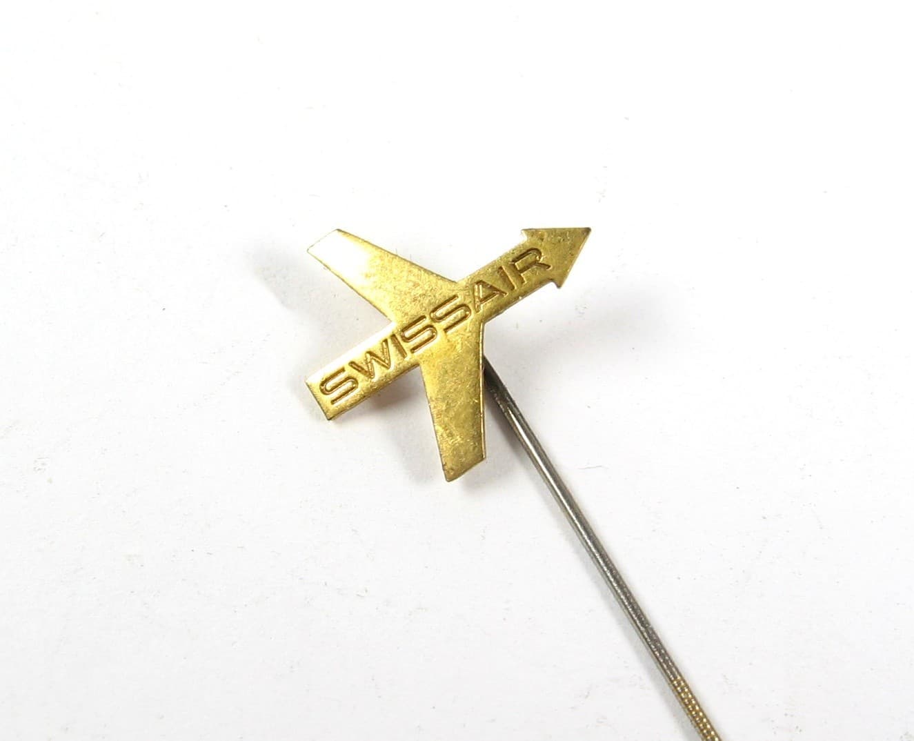 Vintage SWISSAIR AIRLINES Stickpin Huguenin Le Locle Swiss Airplane BRASS 2 1/8" 6