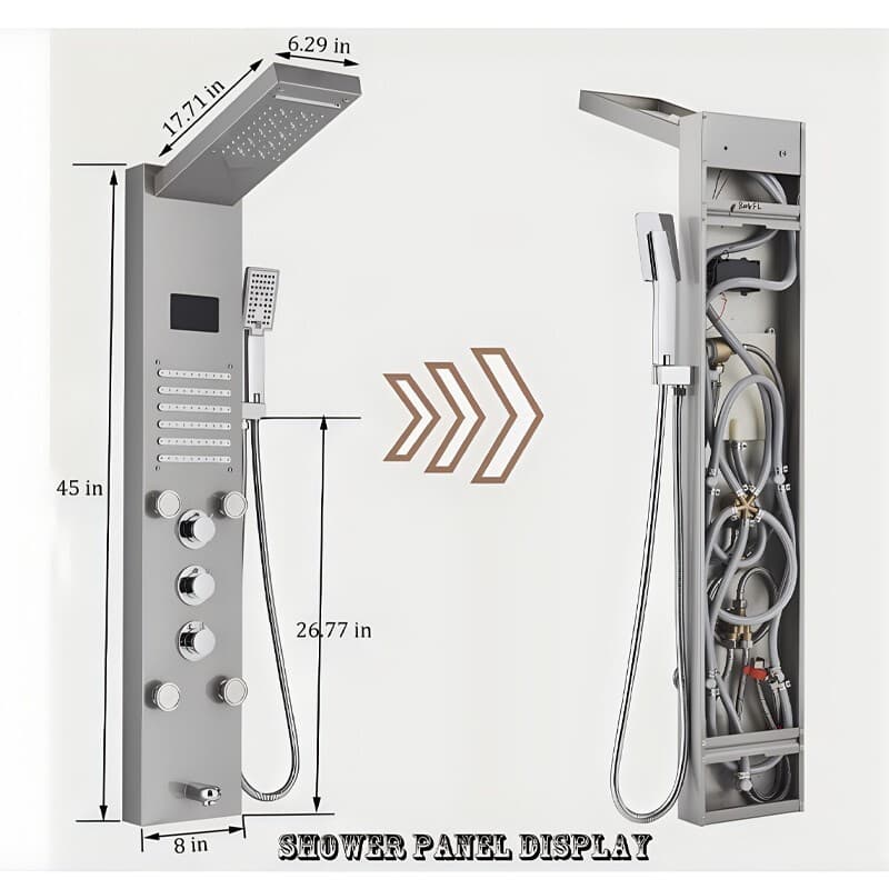 LED Rainfall 5in1 Shower Panel System W/Massage Jets&Hand Spray Stainless Steel 2
