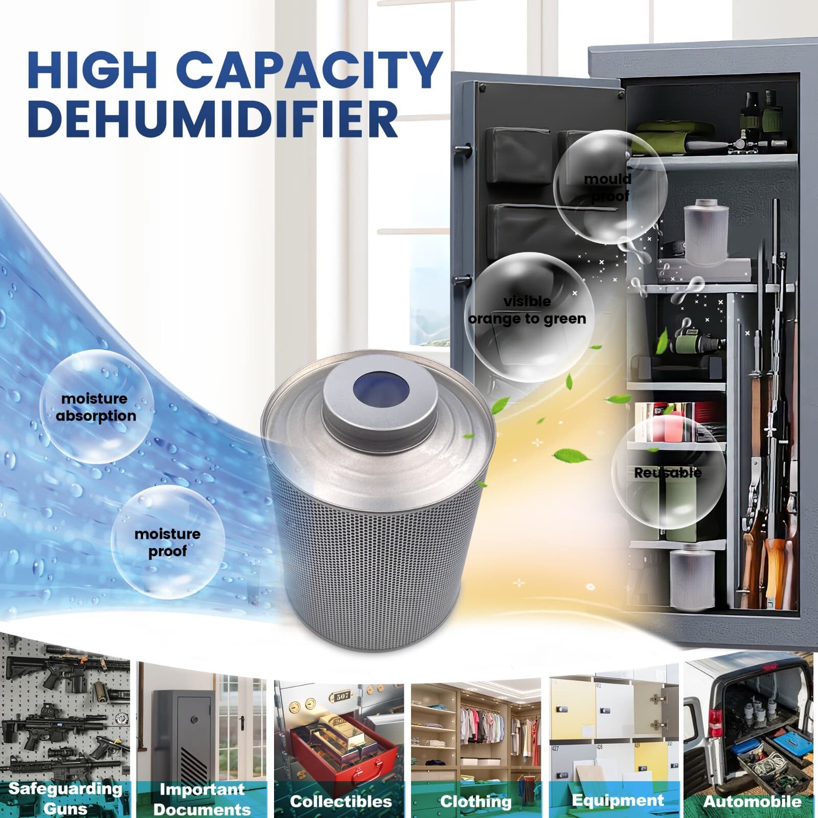 800 Grams Silica Gel Reusable Canister Desiccant, 1 Pack Gun Safe Dehumidifier 6