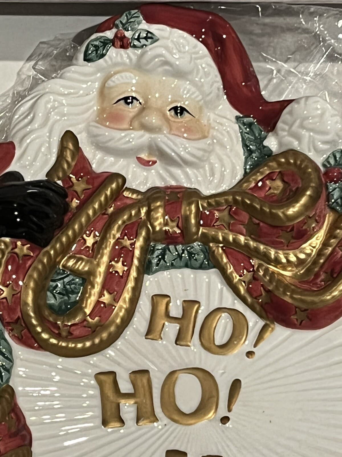 VTG Santa Canapé Plate Wreath Ho Ho Ho  8.25x9.75 ORIGINAL box Fitz And Floyd 3