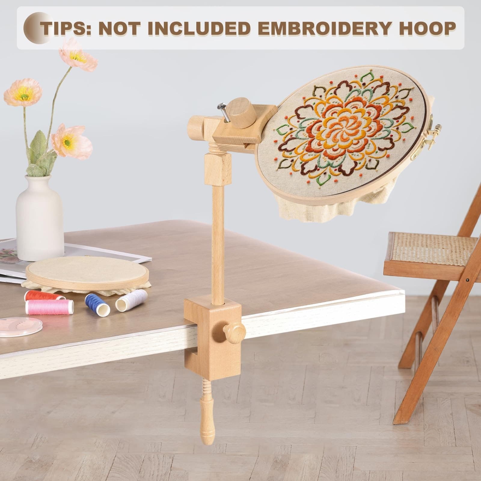 Embroidery Hoop Stand, Adjustable Rotated Beech Wood Cross Stitch Stand Holde... 6