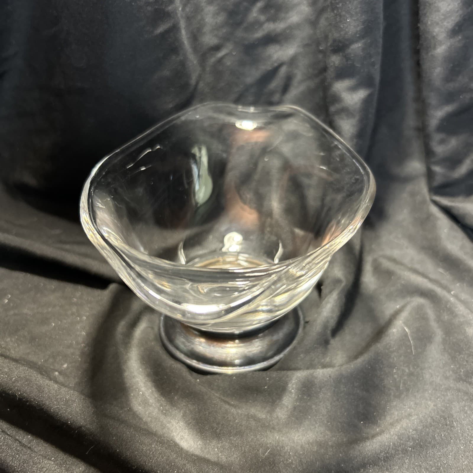 Vintage WEB STERLING SILVER & GLASS Gravy Boat Nut Candy Dish Bowl 4