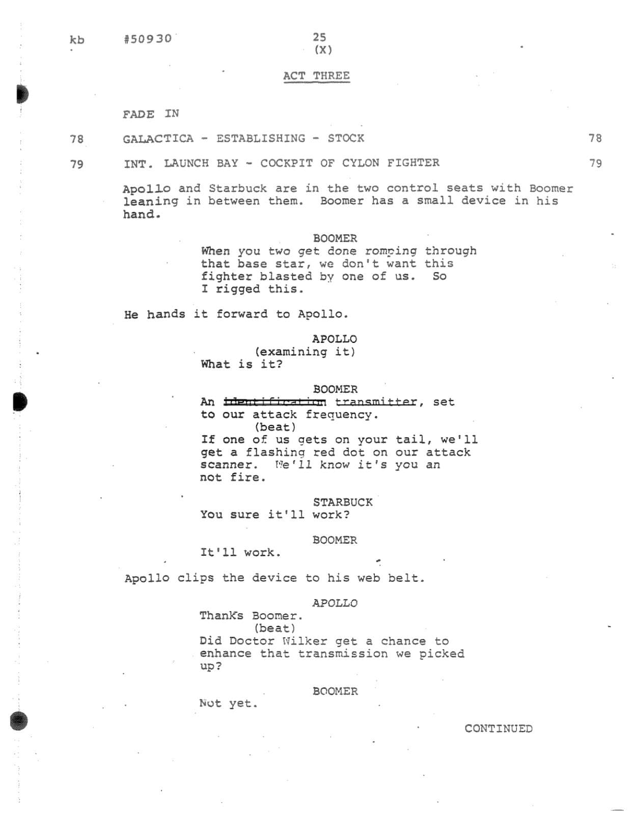 Classic Battlestar Galactica TV Script "The Hand of God" (3/21/1979) - Reprint 6