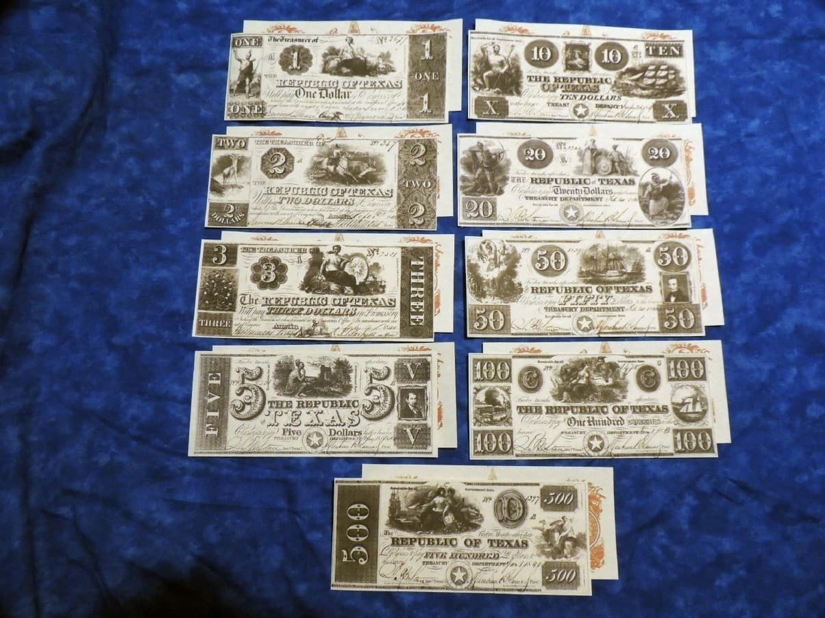 Obsolete Texas Bank Notes Set Reproduction US Currency Paper Money Copy