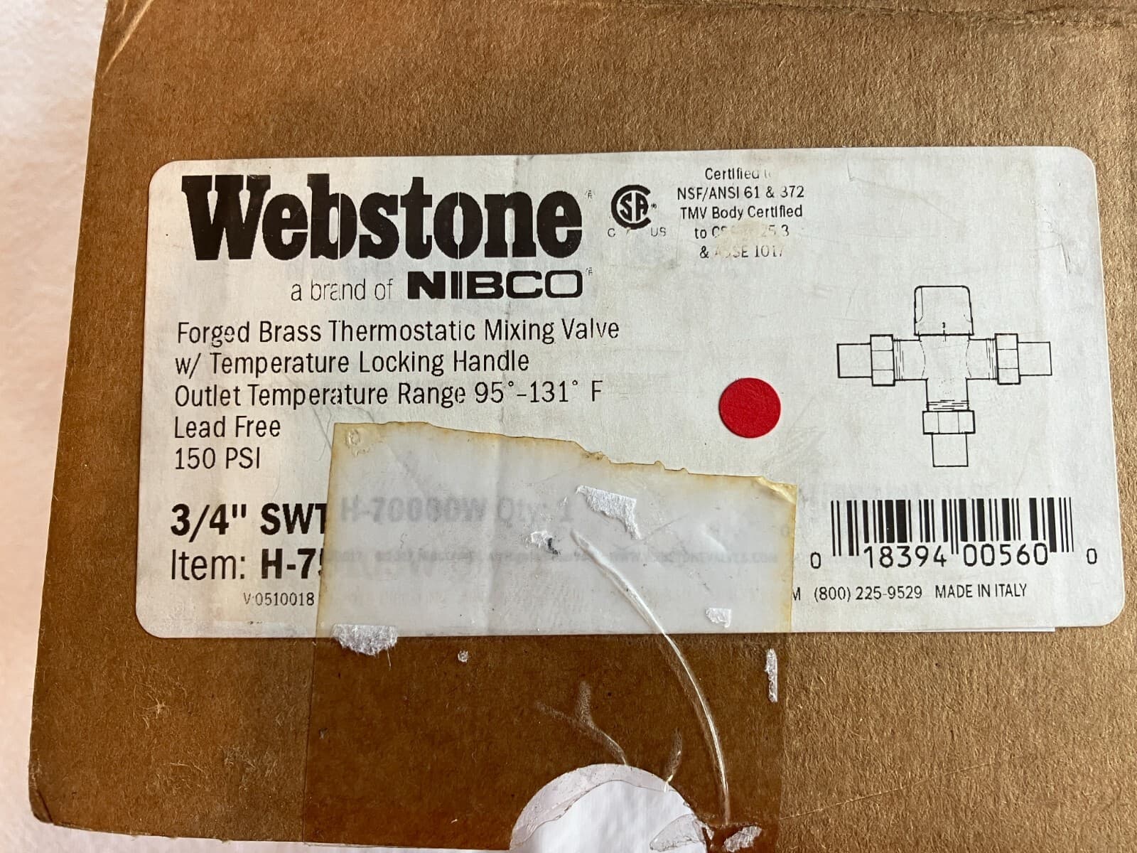 Webstone Nibco H-75103W 3/4” Forged Brass Thermostatic Mixing Valve 2