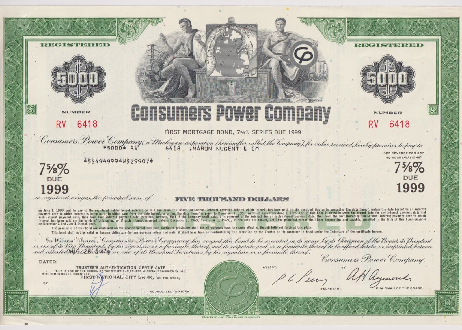 3 Color Set Consumers Power Company Bond Stock Certificates Michigan 4