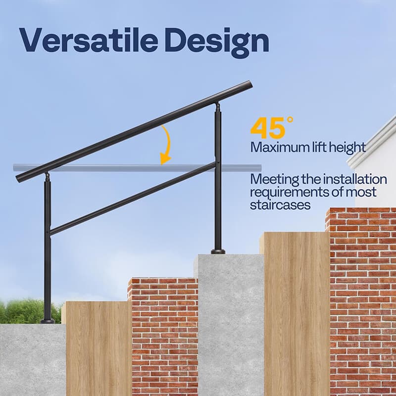 2-Pack 4 Step Hand Rails for Outdoor Steps Wrought Iron Railing for Porch Deck 2