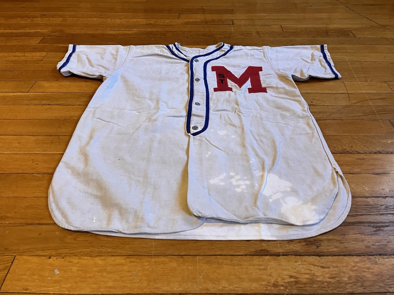 VINTAGE St. M High School Baseball Jersey Men’s L Blueish White 70s 80s 2