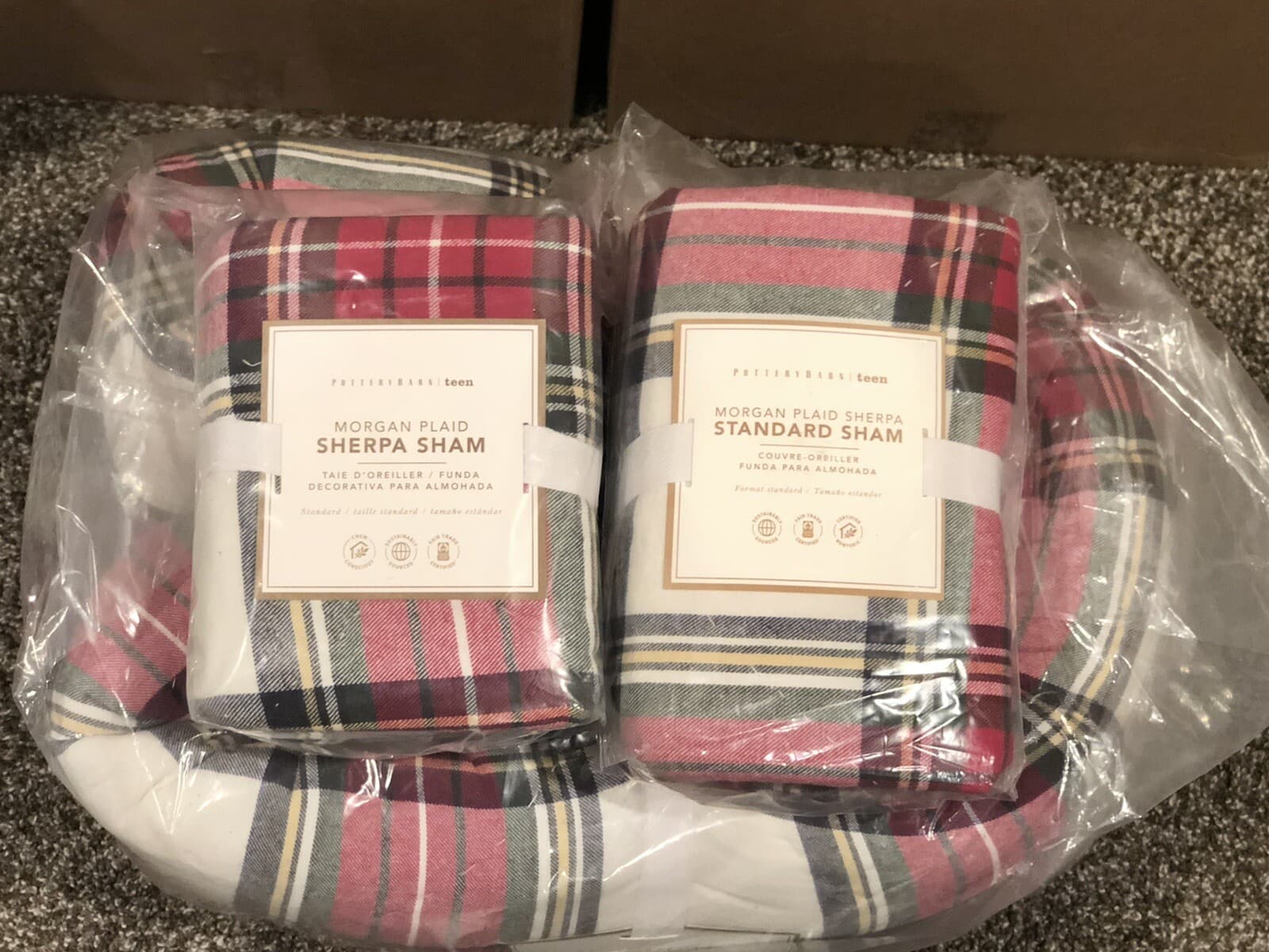 NEW Pottery Barn Teen Morgan Plaid Sherpa Full/Queen Comforter Quilt & Shams Red 2