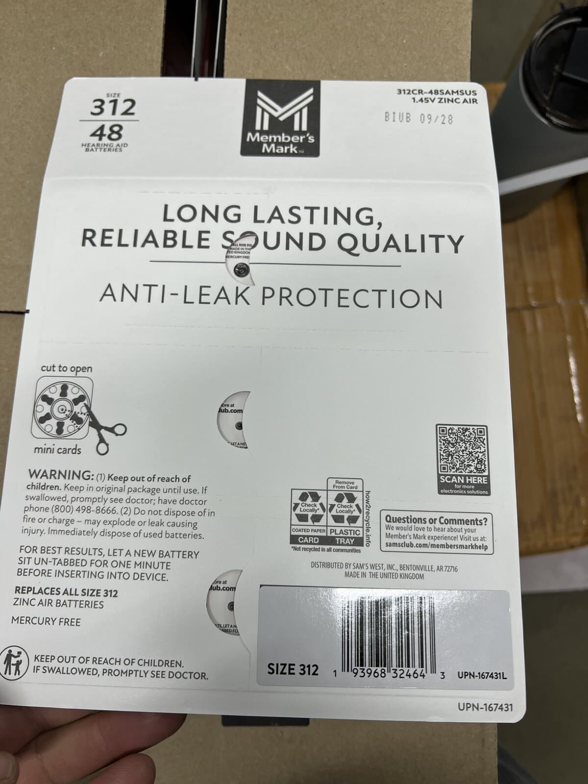 NEW Members Mark Hearing Aid Batteries 312 48 pack child resistant packaging 2