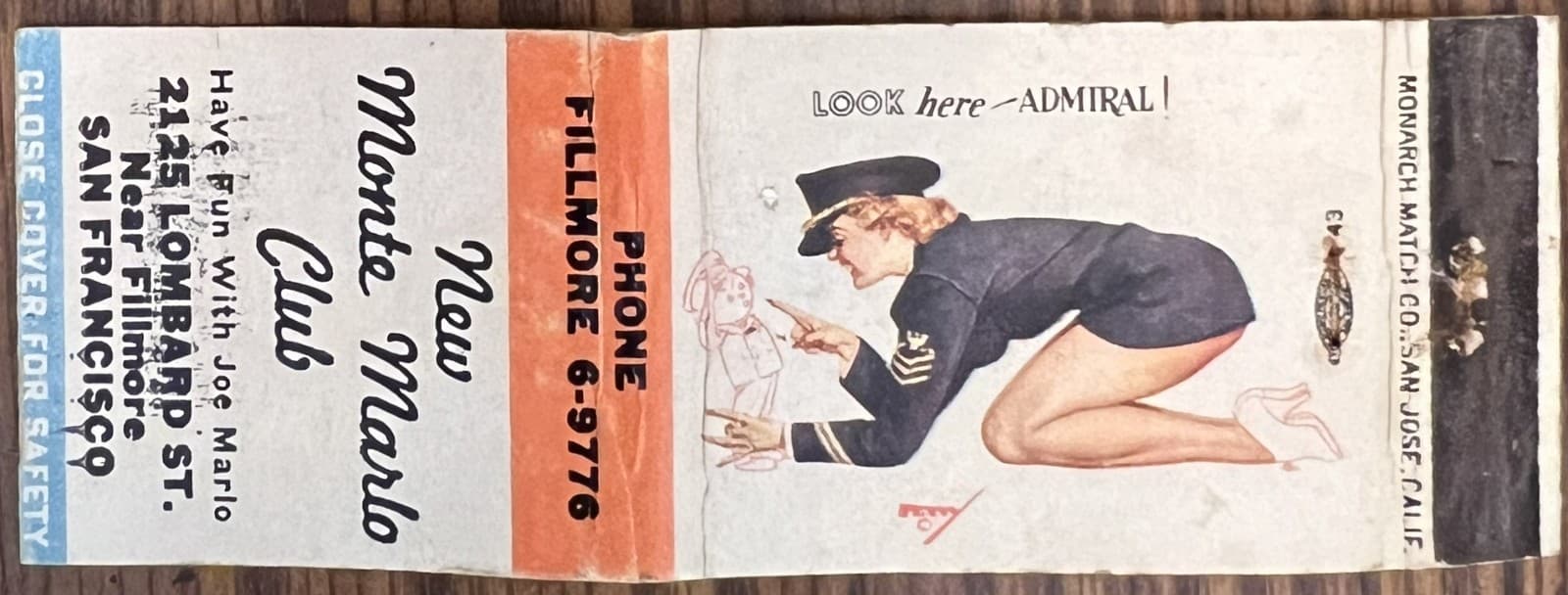 New Monte Carlo Club San Francisco CA California Girlie Pinup Matchbook Cover 2