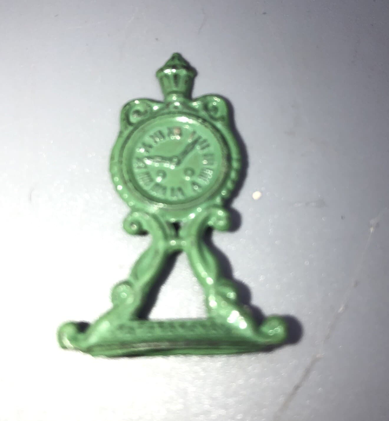 Vintage Metal Cracker Jack Prize Green Clock Metal Pre 1930