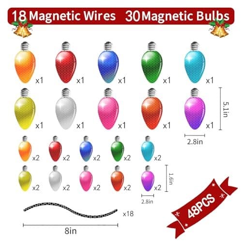 48 Pcs Christmas Car Reflective Bulbs Magnets 48 Pcs Car Reflective Magnets 3