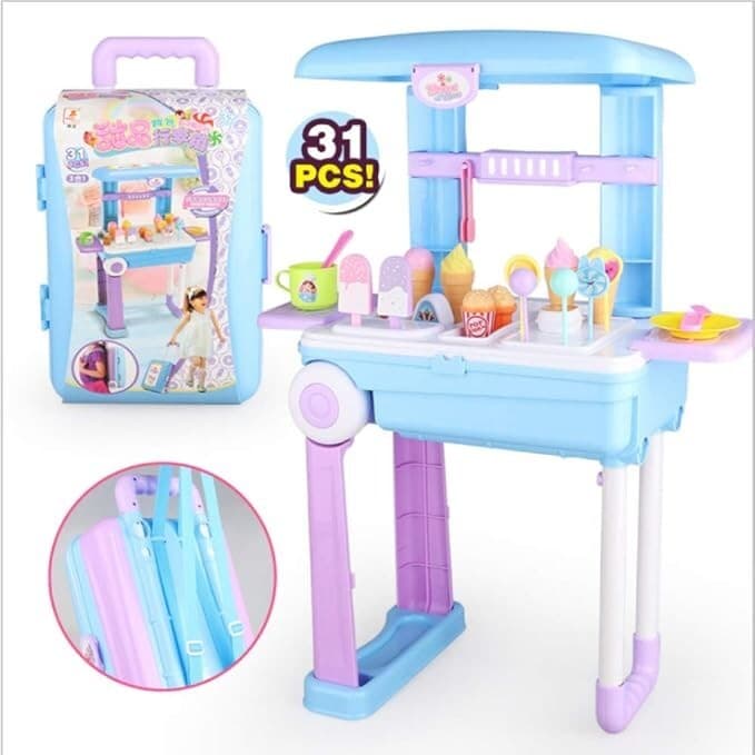 31-Piece Dessert Suitcase Play Set for Kids–Portable Ice Cream Shop w/ Backpack