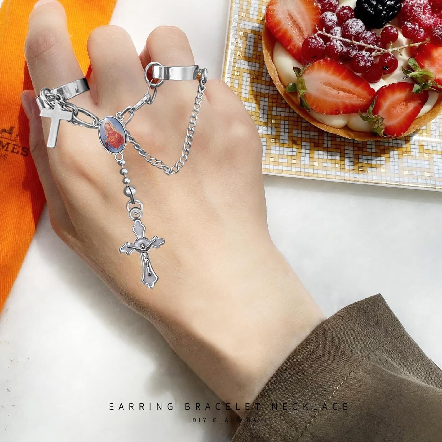 60Pcs/30Set Rosary Making Kits Supplies Religion Cross and Center Medal Charms 6