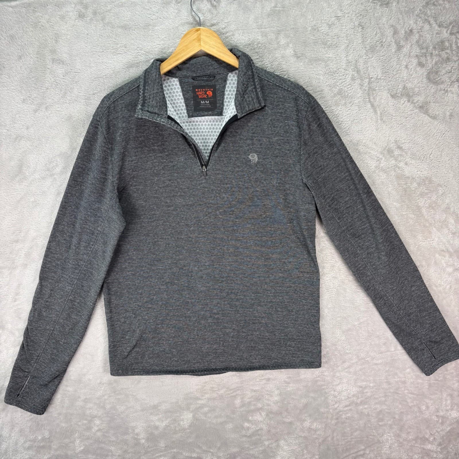 Mountain Hardwear Men's Pullover Gray Quarter Zip Stretch Fleece Lined Sz M 4