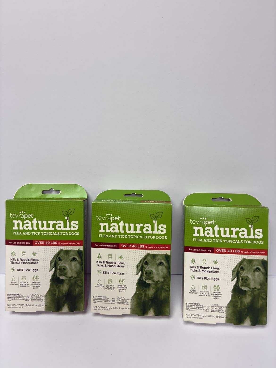 3X TevraPet Naturals Flea & Tick Topicals for Dogs over 40 lbs, 3 doses