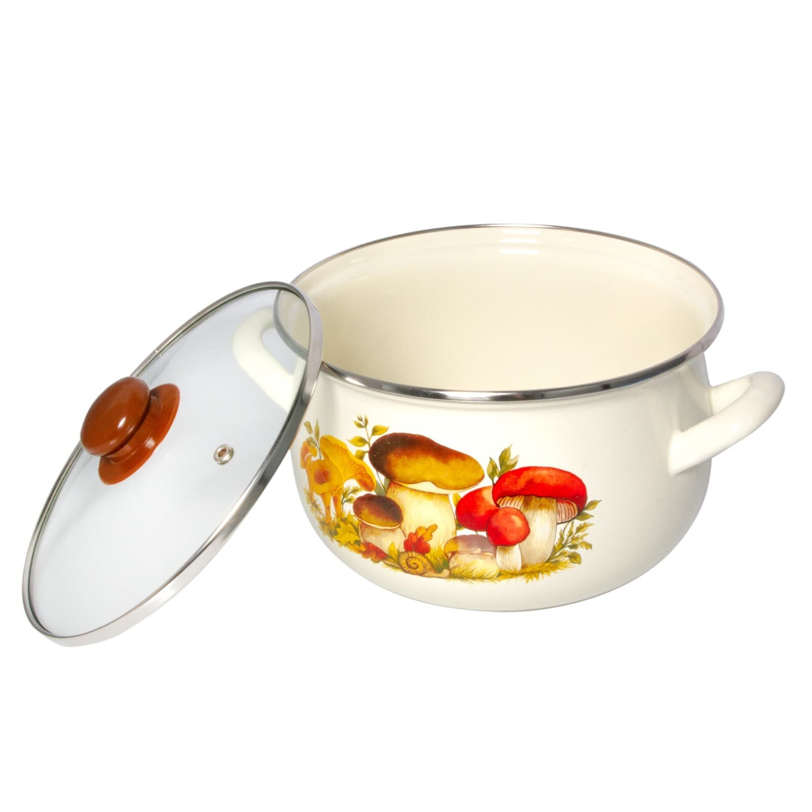 MUSHROOMS Enamelware Stockpot with Glass Lid, Enameled Cooking Pot 2.2 qt 6