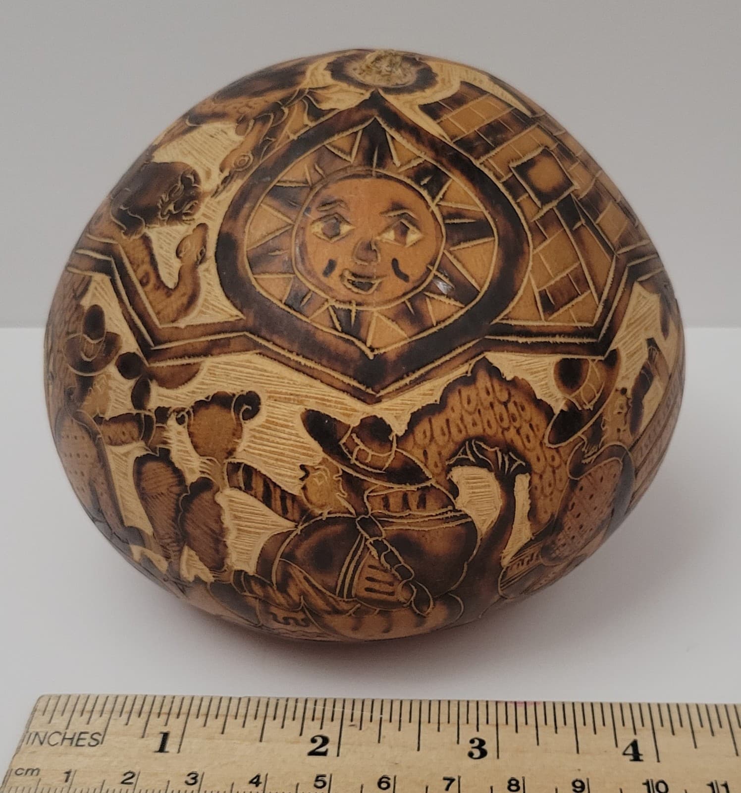 Peruvian Carved Gourd Primative Art 2