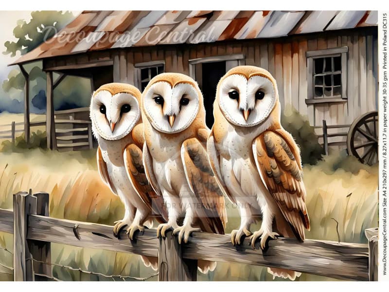Owls On The Fence | A4 8.3" x 11.7" Rice Paper for Decoupage | Decoupage Central