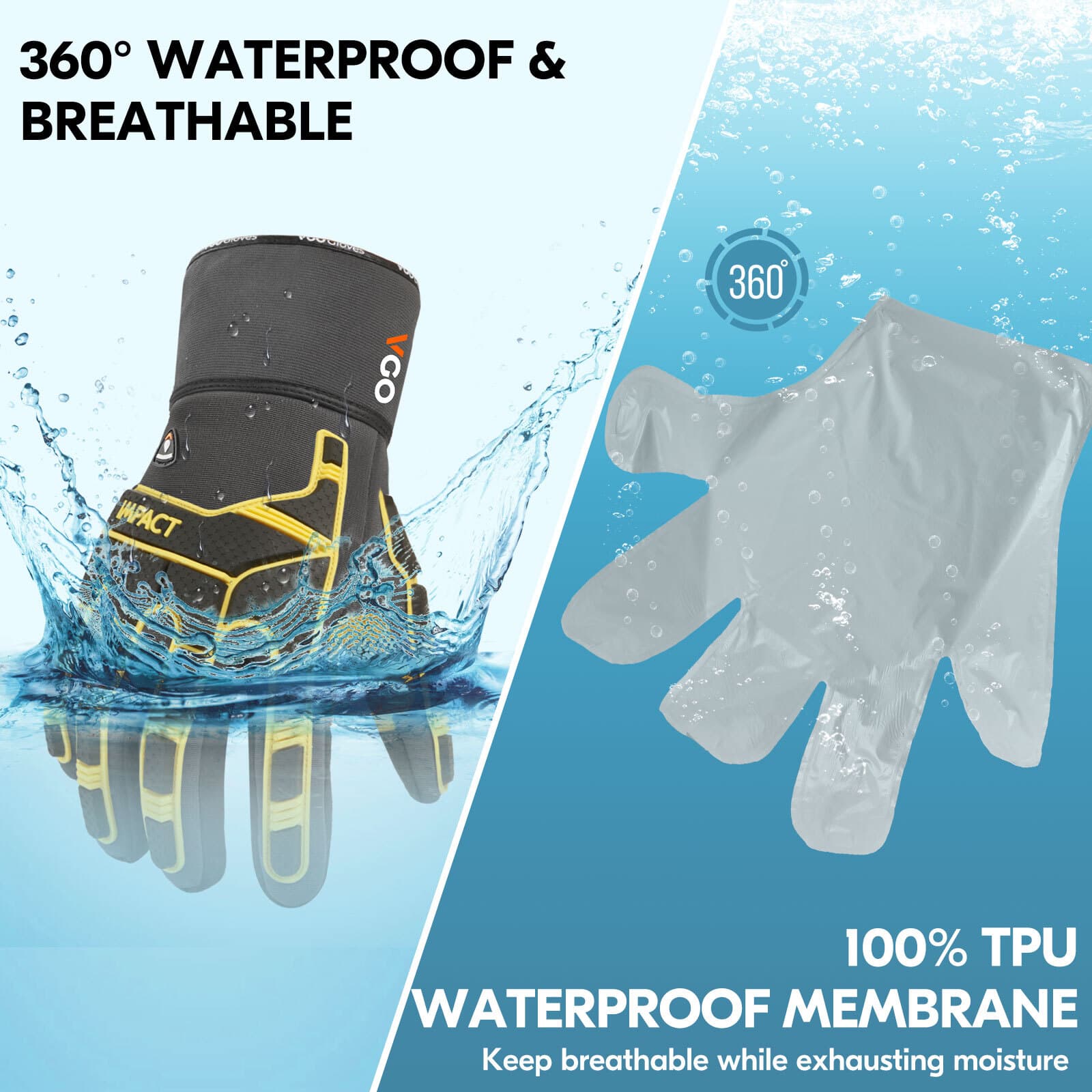 Vgo 1Pair 32°F Lined Winter Waterproof Pig Leather Work Gloves (PA7756FLWP-GRA) 3