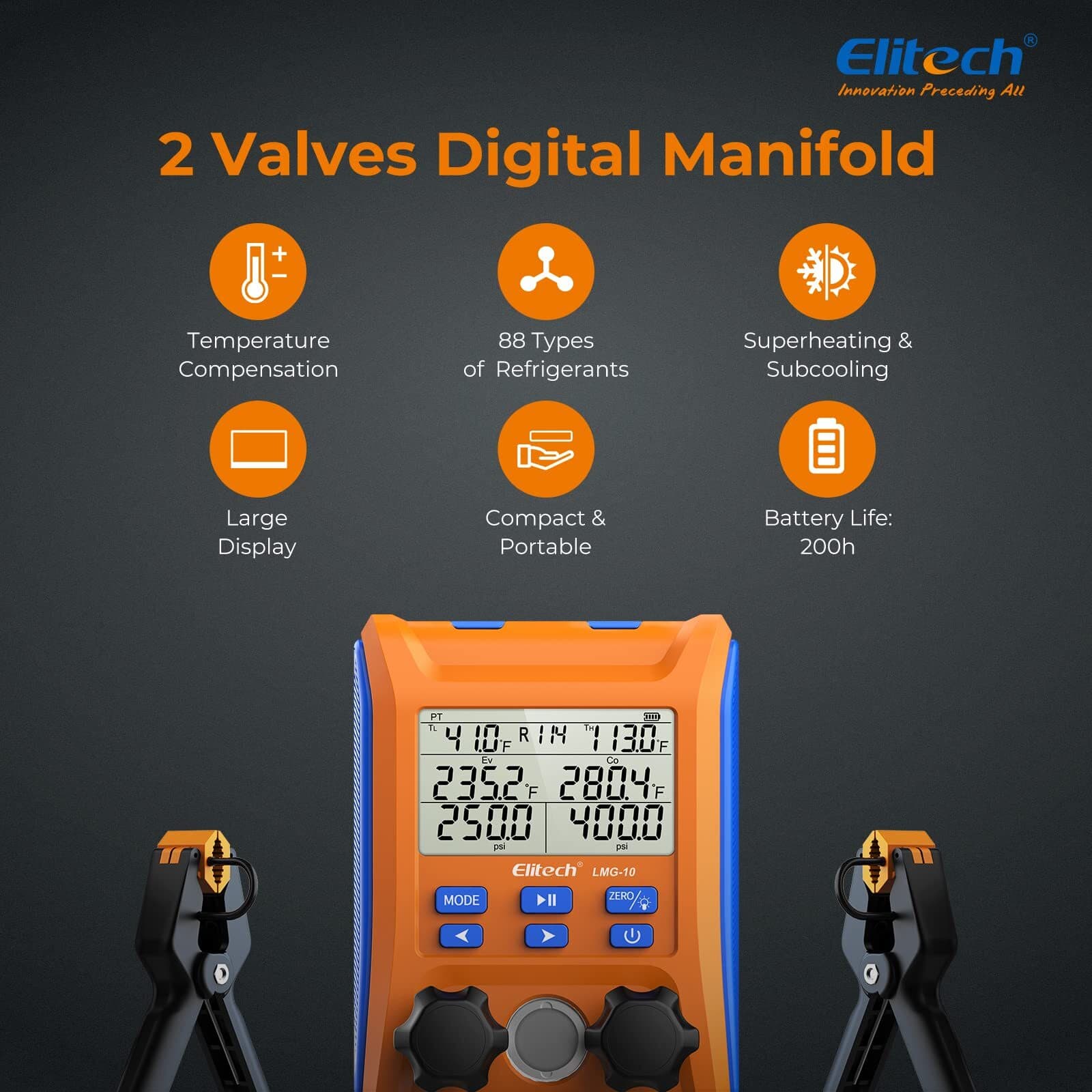 Elitech WJL-6000S HVAC Refrigerant Leak Detector+LMG-10 Digital Manifold Gauge 3