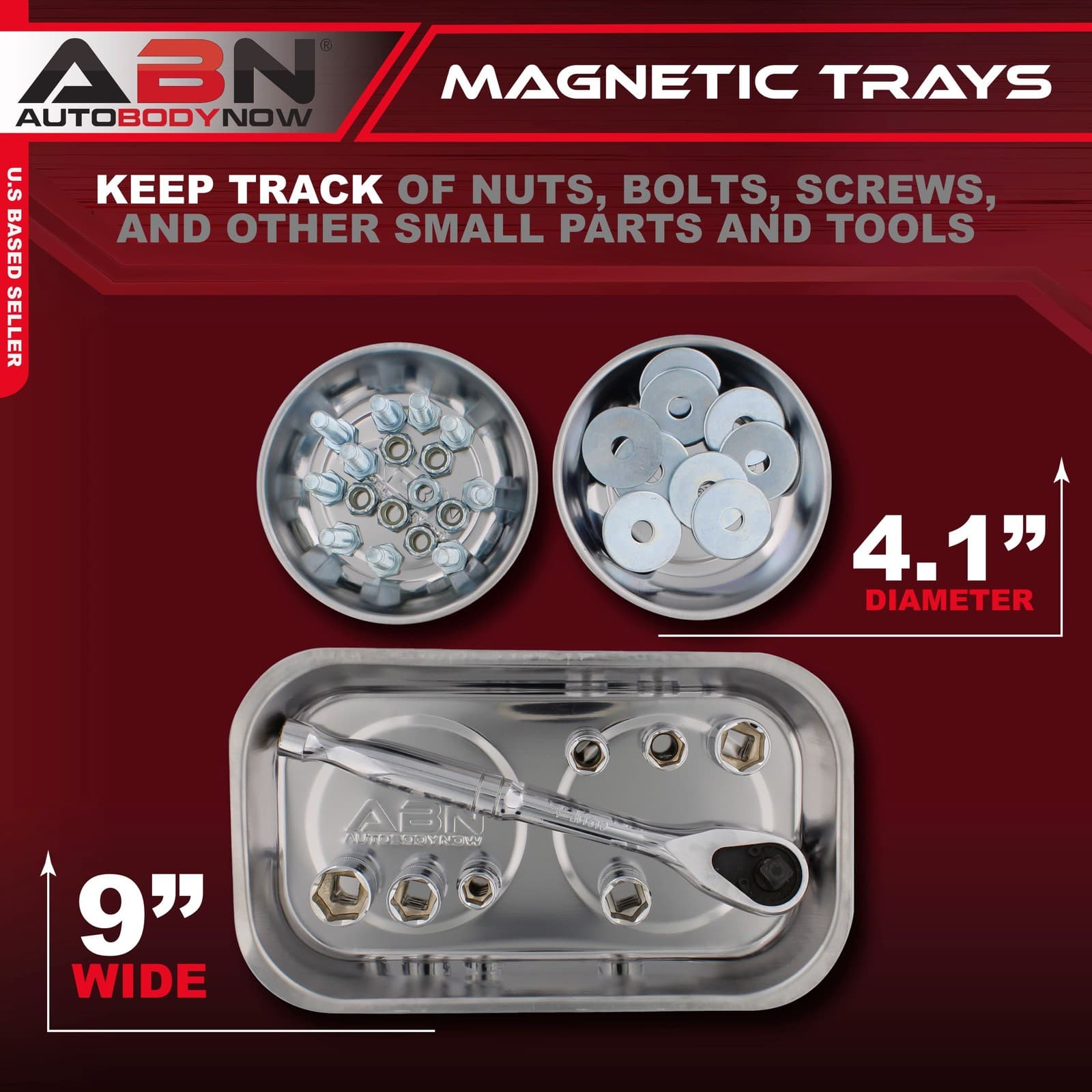 ABN Magnetic Trays 3pk - Magnetic Bowl Mechanic Metal Parts Tray for Small Parts 2