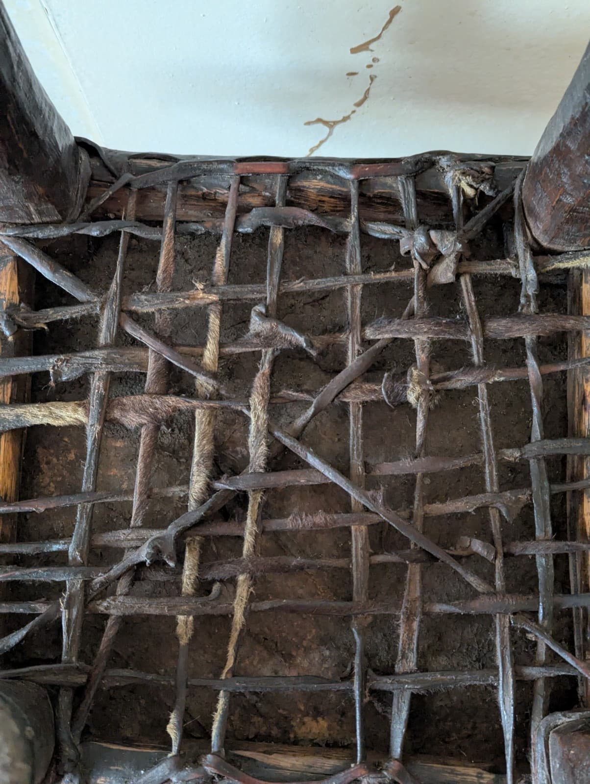 Antique Ethiopia Afar Tribe Leather Top Four Wood Legged Stool Beautiful Patina 6