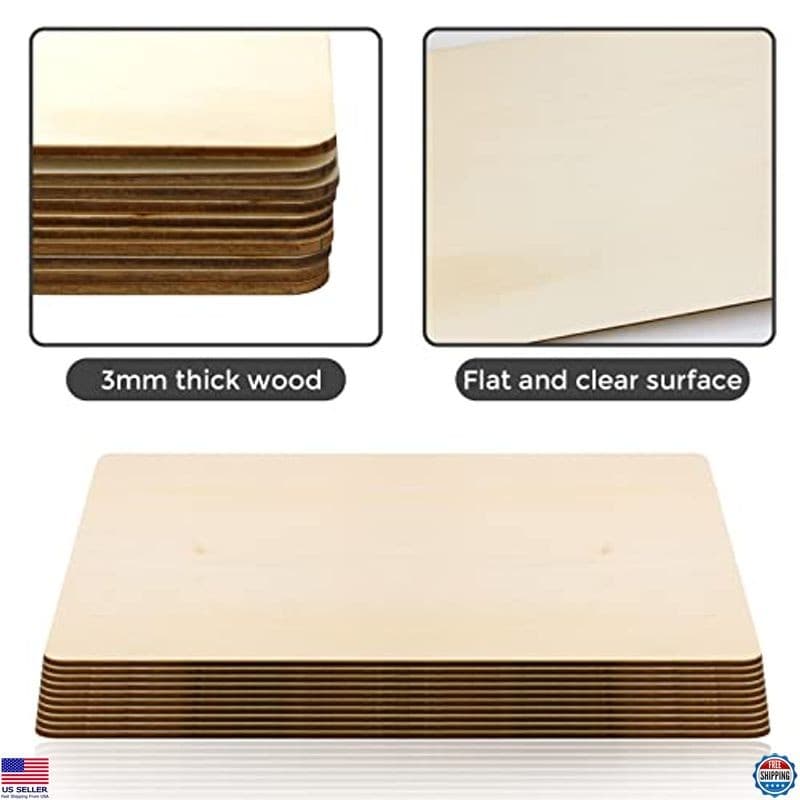 FSWCCK 10-Pack 3MM Basswood Plywood Sheets - 1/8" x 12" x 12" for DIY & Painting 3