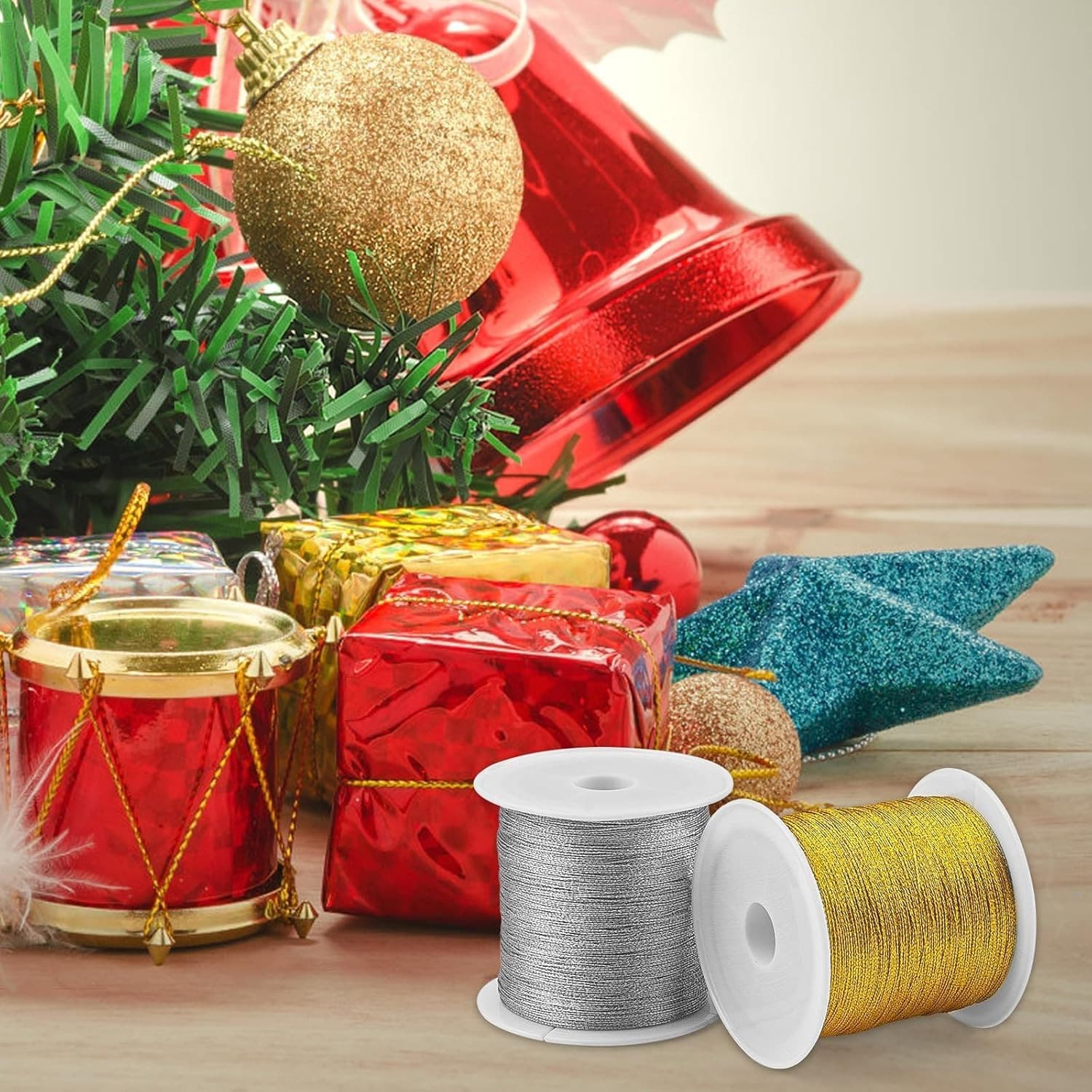 110 Yards Gold Ornaments String, 2 Spool 0.2mm Sliver & Gold Strings for Ornamen 6