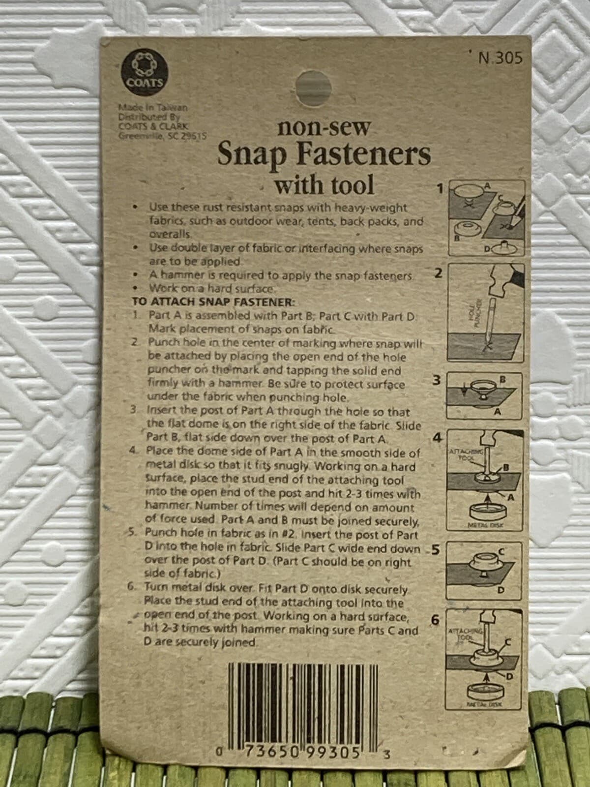 Coats Non-Sew Snap Fasteners & Tool #305 Size 24 For Heavy Weight Fabrics 10 set 2