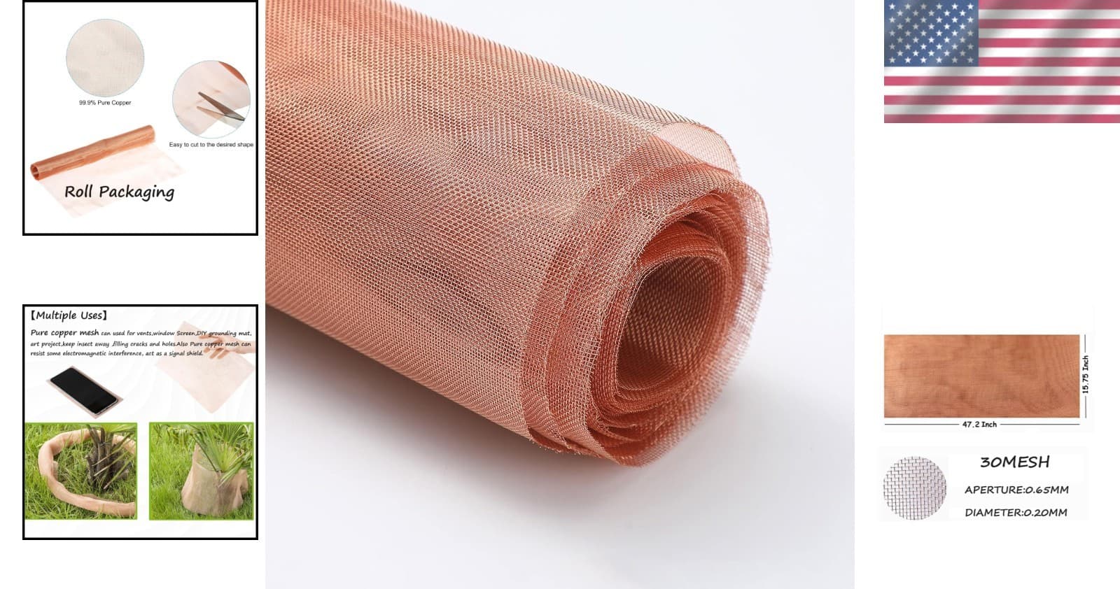 Multi-Purpose Pure Copper Mesh Screen Roll - 15.7" x 47.2" for Windows and Vents 2