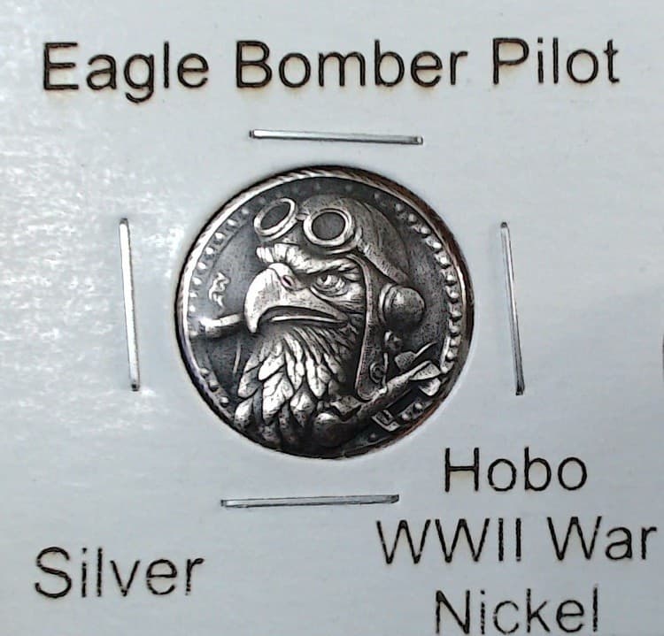 HOBO Bomber Pilot Eagle Made From A REAL WWII Silver War Nickel 35% SIGNED