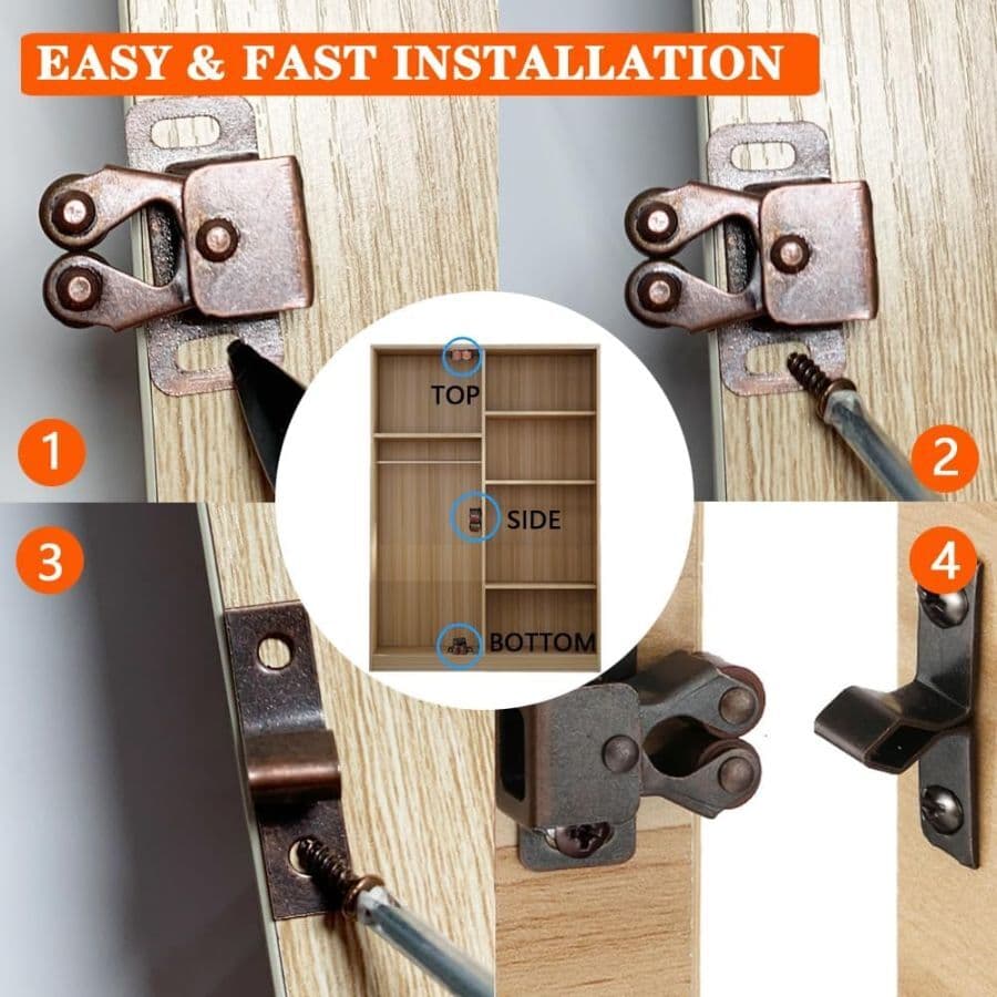 2 Pack Cabinet Latch Double Roller Catch for Cupboard Closet Cabinet Door Latche 4
