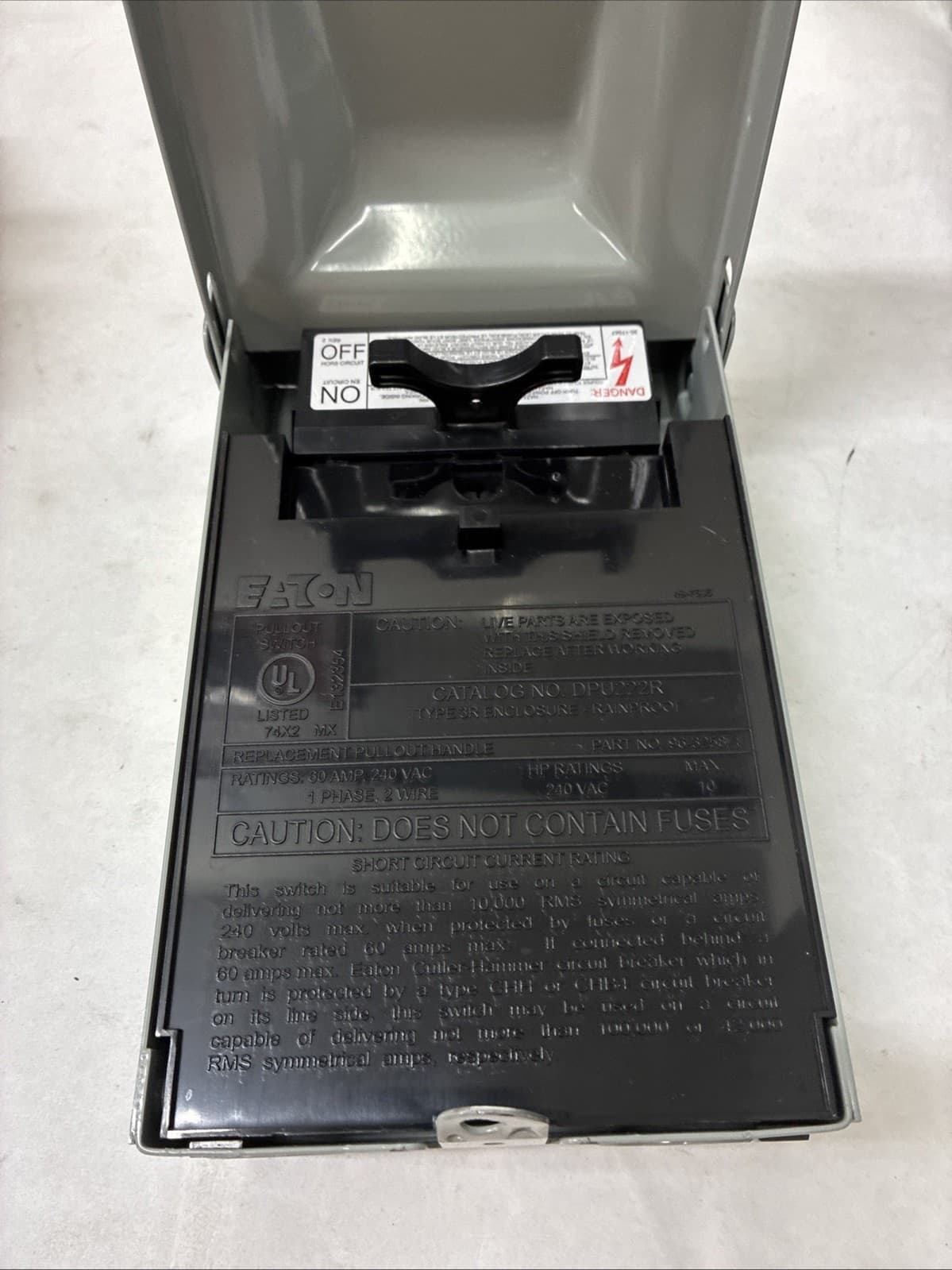 Eaton DPU222R Non Fusible Pullout AC Disconnect - Outdoor Steel Enclosure 2