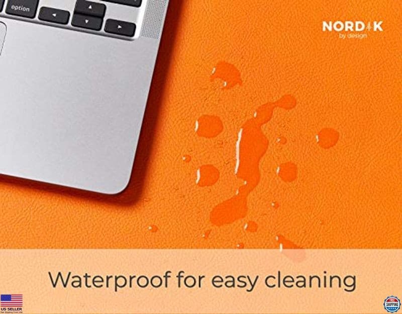 Nordik Tangerine Orange Leather Desk Mat & Cable Organizer - 35"x17" Non-Slip 5